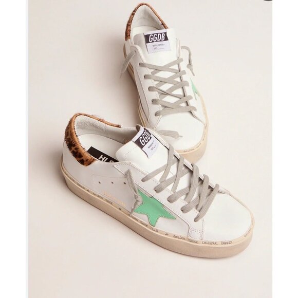 Golden‎ Goose Hi Star low top sneakers white green star Sz 9 - Picture 1 of 16